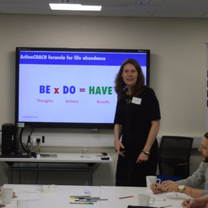 Helen Pethybridge presenting business strategies at ActionCLUB group business coaching
