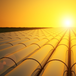 Pipelines with a sunset background