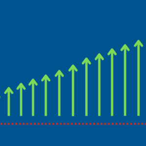 Arrows of gradually increasing length above the flat line of status quo to signify the 1% mindset to drive growth