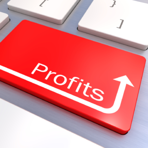 Return key painted red with the word Profits and a growth arrow